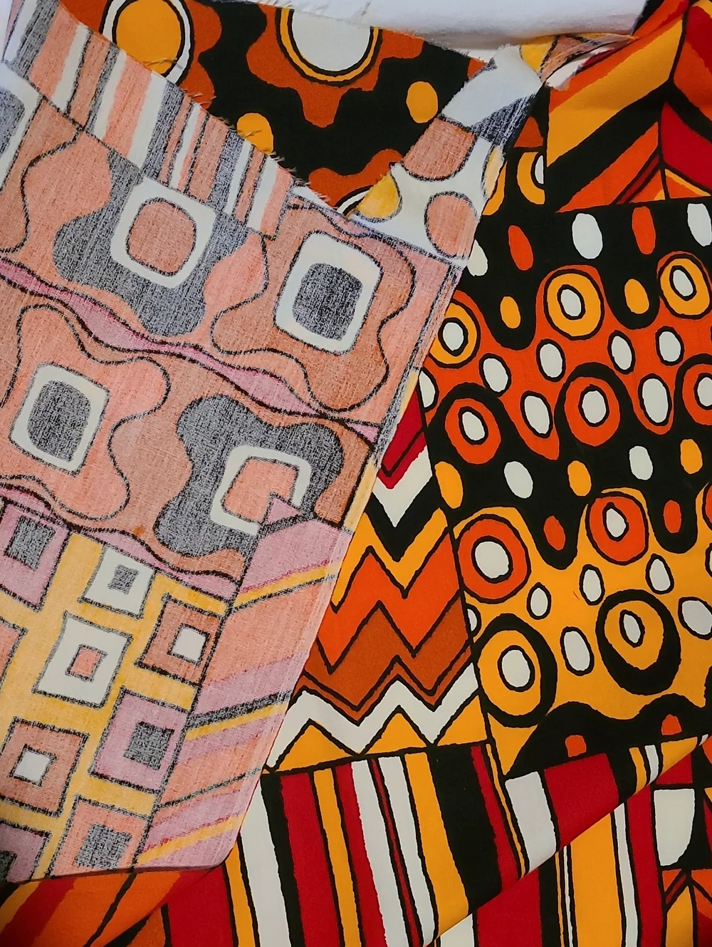 Geometric Fabric Red Brown Orange Yellow White